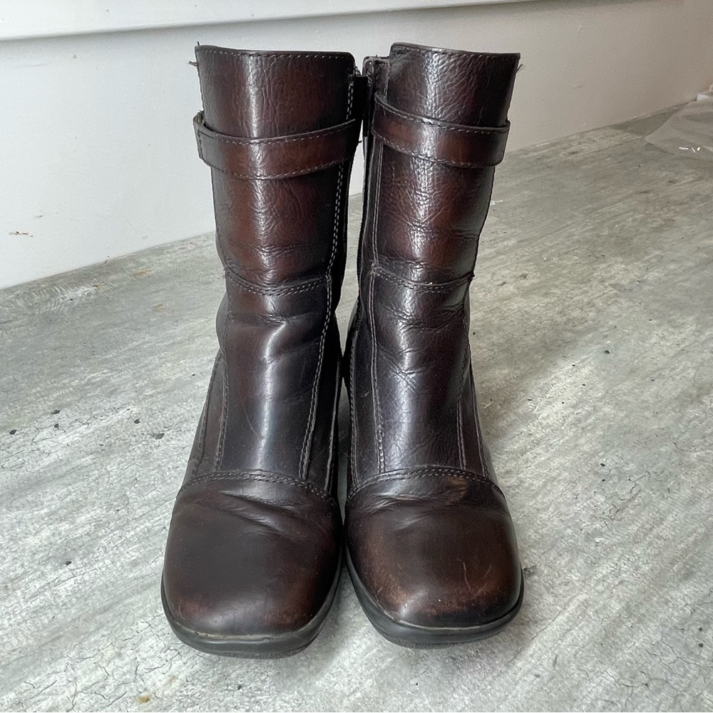 Hush Puppies Boots‎ Womens 5 Brown Good Waterproof Leather H90570 Mid Calf Wedge